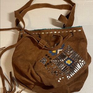 Tylie Malibu Brown Suede Shoulder Bag with Silver Accents